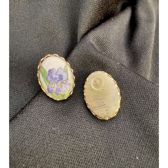 Vintage Handpainted Iris Earrings - Picture 4 of 5
